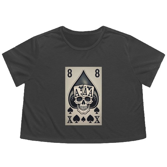 card with skeleton head (halloween design) Flowy Cropped Tees
