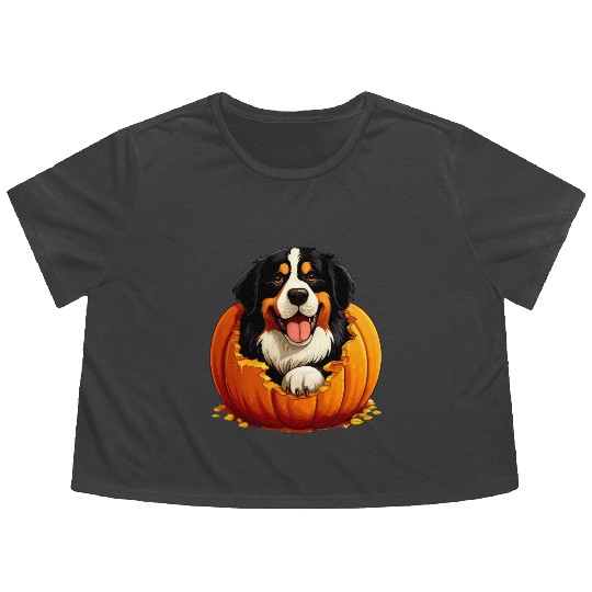 Halloween Bernese Mountain Dog Flowy Cropped Tees