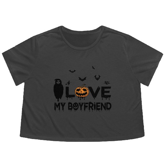 I Love My boyfriend Halloween lovers Flowy Cropped Tees