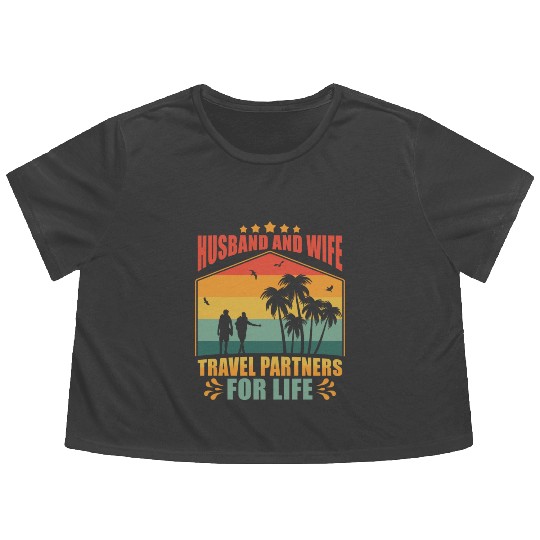 Partners in Travel Husband and Wife Travel Partner Flowy Cropped Tees