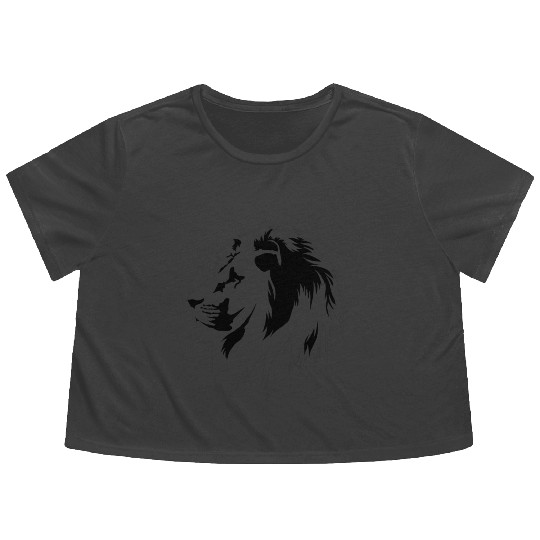 Lion Portrait (black) Flowy Cropped Tees