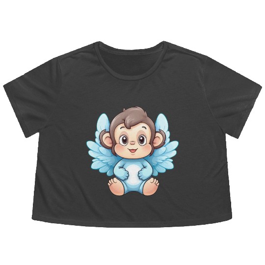 monkey chimpanzee angel wings cute kawaii Flowy Cropped Tees