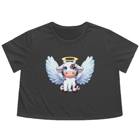 cow angel wings farm halo Flowy Cropped Tees
