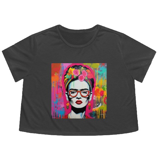 Frida Kahlo style urban art colorfull graffiti Flowy Cropped Tees
