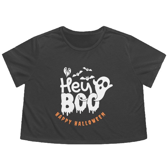 Groovy Hey Boo Cute Ghost Funny Halloween Mens Wom Flowy Cropped Tees