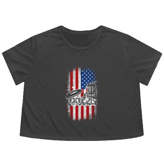 Usa American flag 4th of july patriotic disc golf Flowy Cropped Tees