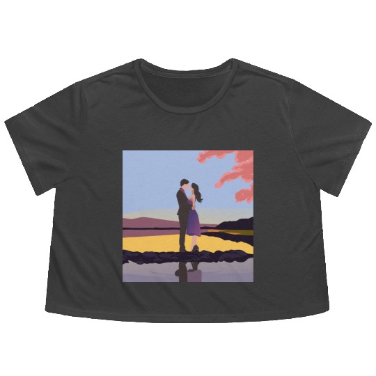 Romantic couple dance with sakura flowers Flowy Cropped Tees