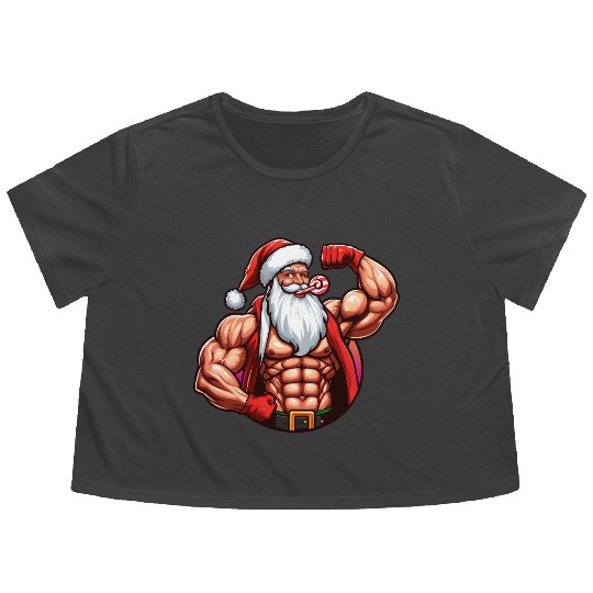 Muscular Santa Fit for the holidays Flowy Cropped Tees