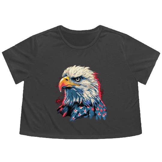 Patriotic American Eagle 1980s Flowy Cropped Tees