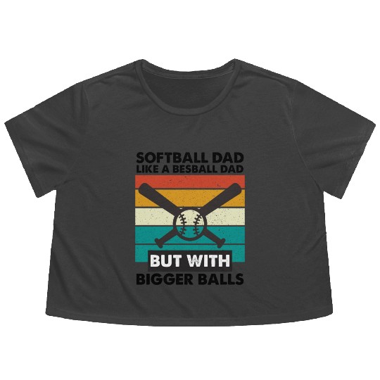 Vintage Softball Dad Like A Baseball Dad Us Flag Flowy Cropped Tees