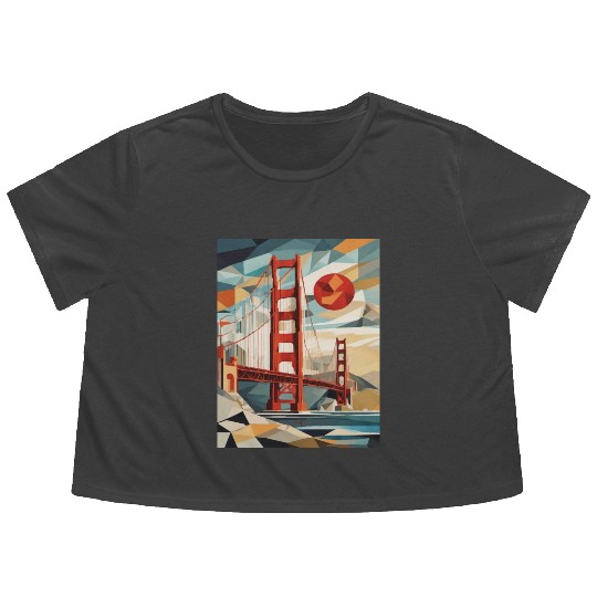 Golden Gate Bridge California Flowy Cropped Tees, Golden Gate