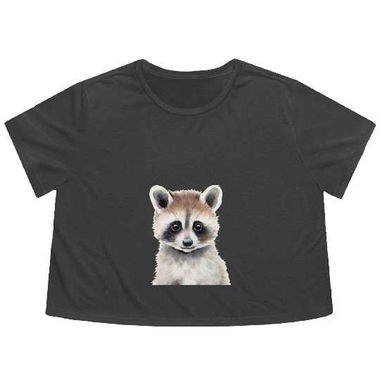Baby Raccoon Portrait Flowy Cropped Tees