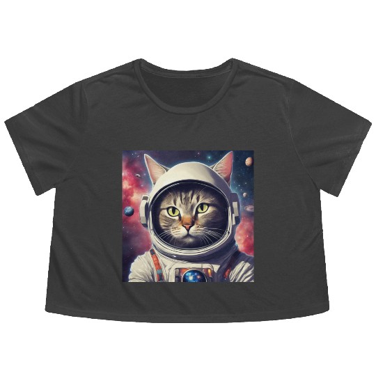 space cat Flowy Cropped Tees