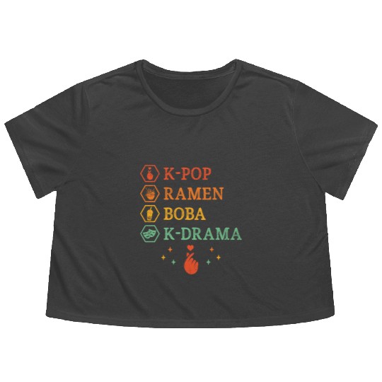 K-pop Ramen Boba K-drama Korean Pop Music Korea Flowy Cropped Tees