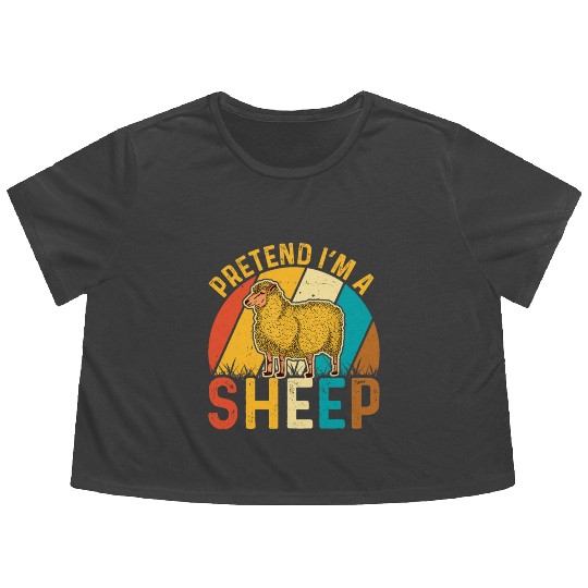 Sheep Lover Funny Pretend I'm a Sheep Retro Lamb Flowy Cropped Tees