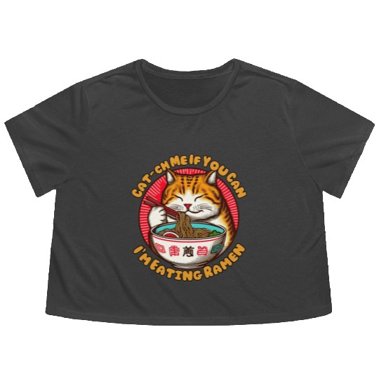 I'm eating Ramen Japanese cat Flowy Cropped Tees