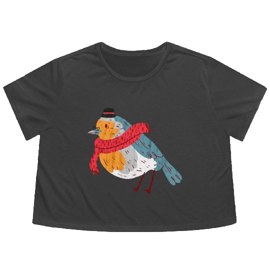 Robin With a Scarf Flowy Cropped Tees