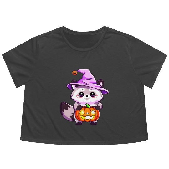 Cute Halloween raccoon Flowy Cropped Tees