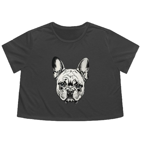 French bulldog art design tattoo sketch Flowy Cropped Tees