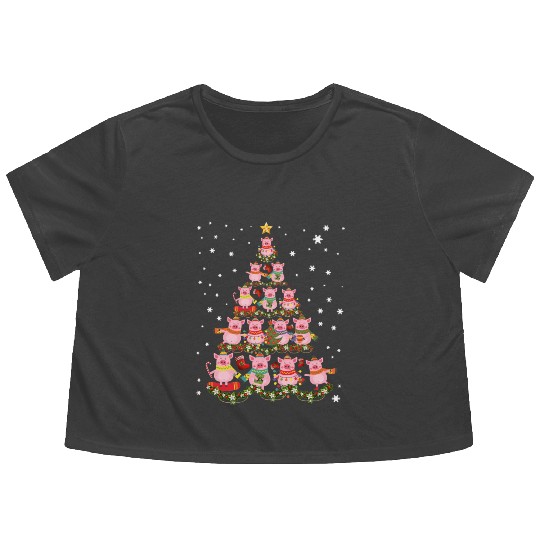 Pigs Christmas Tree Pigs Xmas Ornaments Flowy Cropped Tees