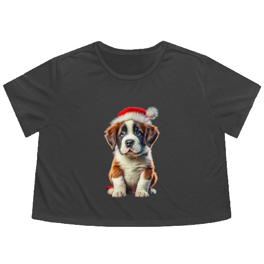 Saint Bernard puppy waiting for Christmas Flowy Cropped Tees