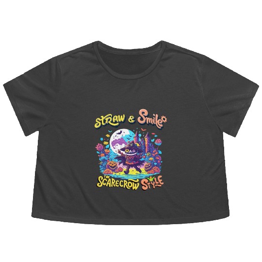 Straw & Smile The Scarecrow Funny Cute Halloween Flowy Cropped Tees