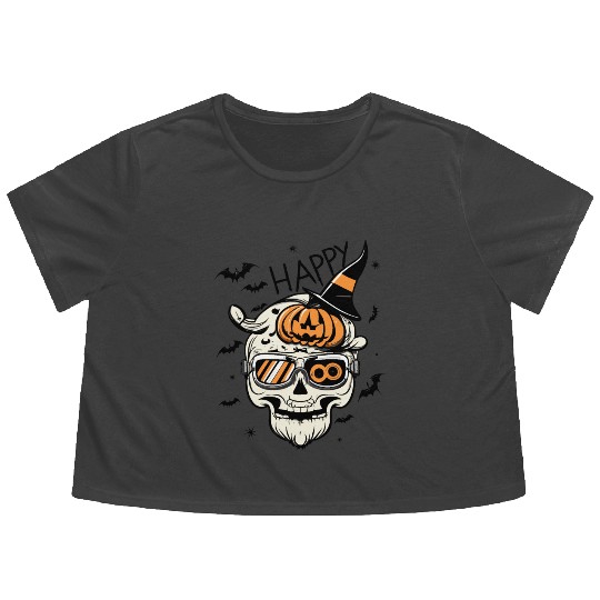 Skull Candy Punppkin Halloween Flowy Cropped Tees