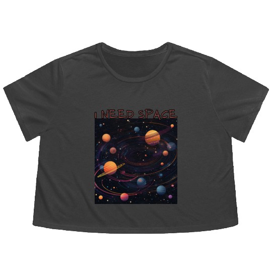 i need space, planets constellation Flowy Cropped Tees
