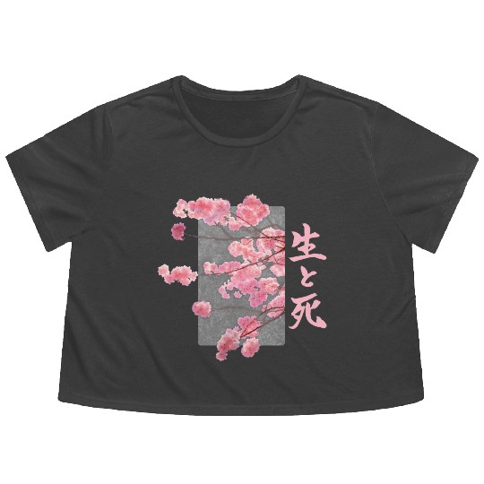 Cherry Blossom Life And Death SeiToShi Kanji Japan Flowy Cropped Tees