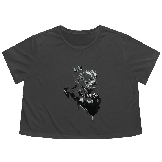Monochrome Street Fighter: Akuma's Knightly FanAr Flowy Cropped Tees