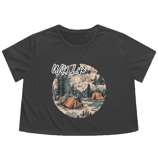 Wild Life / Forest / Camping / Tent / Tree / River Flowy Cropped Tees