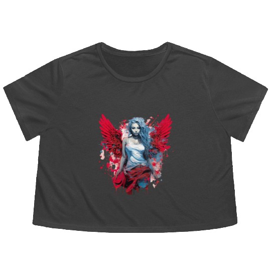 Woman with Angel Wings Angel Esoteric Wings Flowy Cropped Tees