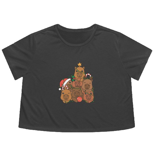 Capybara Christmas Tree Funny Animal Christmas Flowy Cropped Tees