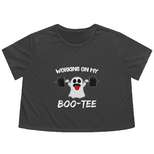 Working On My Boo Flowy Cropped Tees Ghost Workout Gym Halloween