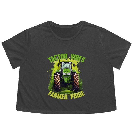 Tractor Vibes Farmer Pride Agriculture Gift Flowy Cropped Tees