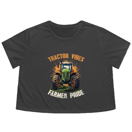Tractor Vibes Farmer Pride Agriculture Gift Flowy Cropped Tees