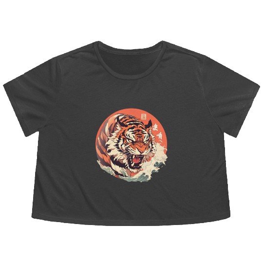 Tokyo Asia 80s Japanese Retro Tiger Flowy Cropped Tees