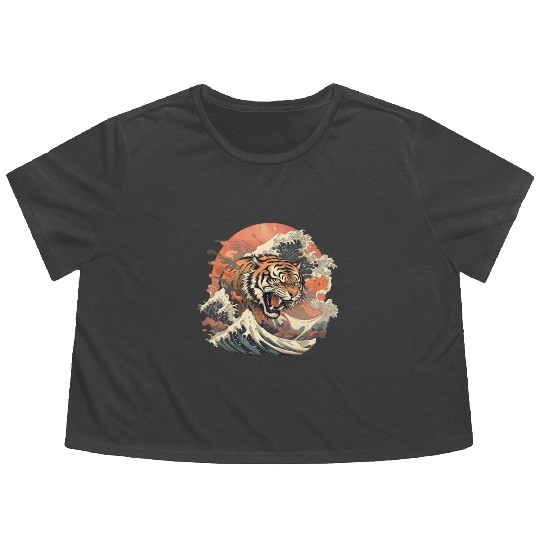 Tokyo Asia 80s Japanese Retro Tiger Flowy Cropped Tees