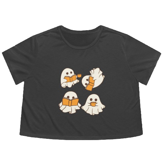 Halloween teacher ghost reading Flowy Cropped Tees