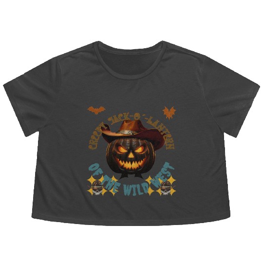 Creepy Jack o Lantern of the Wild West Flowy Cropped Tees