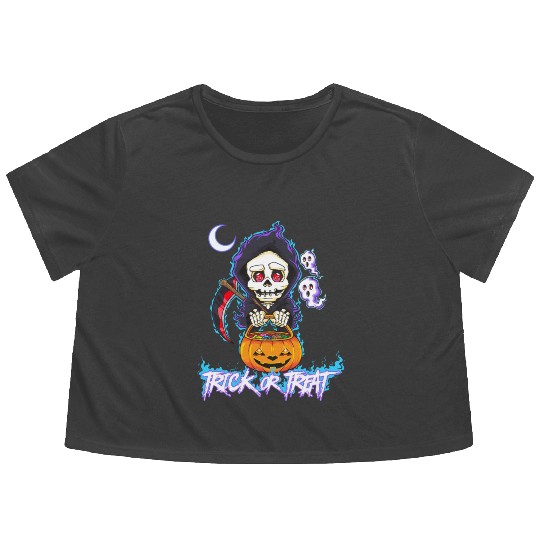Trick or Treat Grim Reaper Flowy Cropped Tees