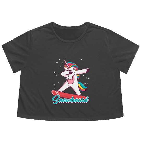 Snowboard Girls Snowboarding Unicorn Flowy Cropped Tees