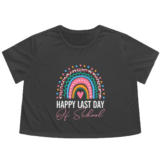 Happy Last Day Of School Teacher Student Summer Flowy Cropped Tees