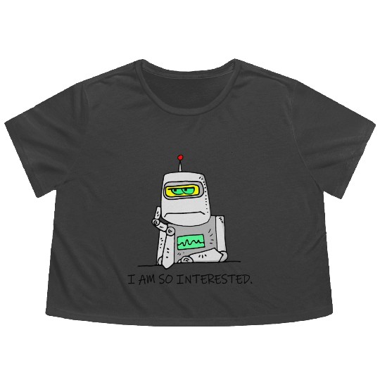 Interested Robot Funny Moody Bored Cartoon Joke Flowy Cropped Tees