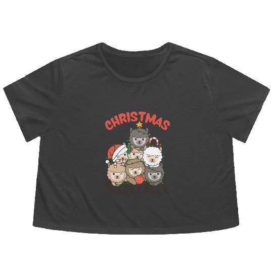 Alpaca Christmas Tree Christmas Squad Alpacas Flowy Cropped Tees