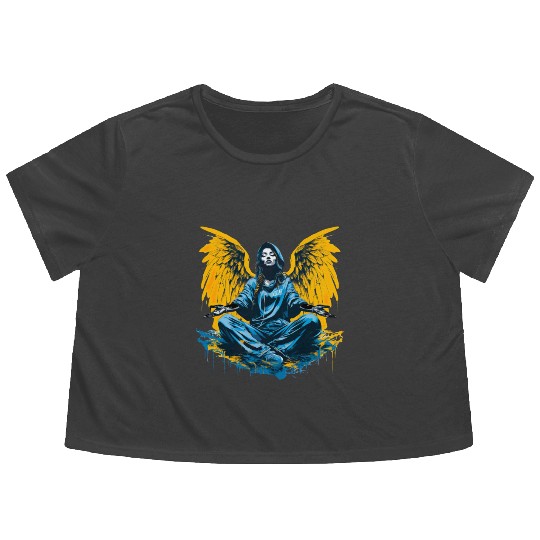 Woman with Angel Wings Angel Esoteric Wings Flowy Cropped Tees