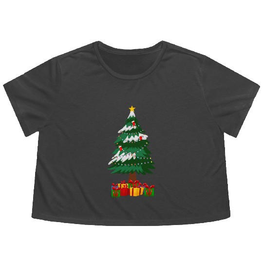 Merry Christmas Tree with Surprise Presents Boxes Flowy Cropped Tees