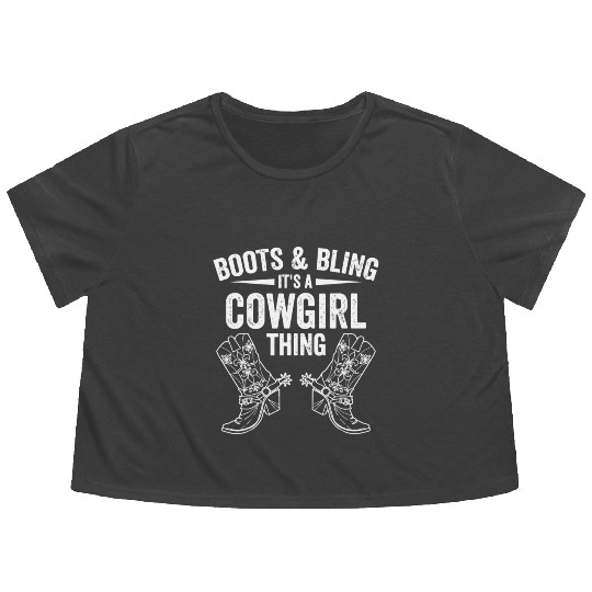 Funny Cowgirl Boots Bling Women Giftamerican pharo Flowy Cropped Tees