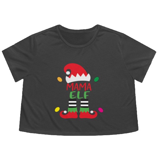 Merry Christmas mama elf Flowy Cropped Tees