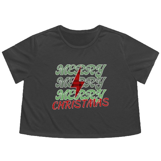 Merry christmas with lightning bolt Flowy Cropped Tees